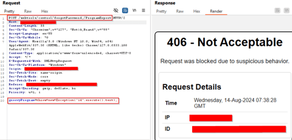 An illustration showing the successful blocking of an exploit attempt related to CVE-2024-32113