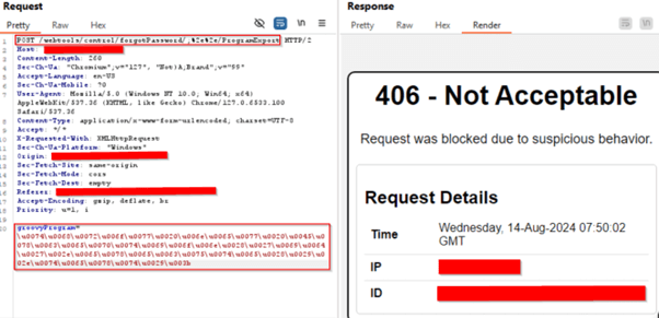 CVE-2024-36104 - Successful Blocking of Exploit with Unicode encoded payload 