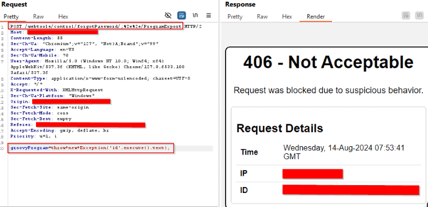 CVE-2024-36104-Successful Blocking of POC in a plain exploit-AppTrana WAAP